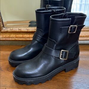 New. Madden Girl Black Leather Ankle Boots. Size 6 1/2.